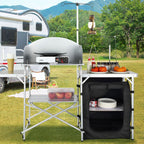 VEVOR Camping Kitchen Table Folding Portable Cook Table 1 Cupboard & Windscreen
