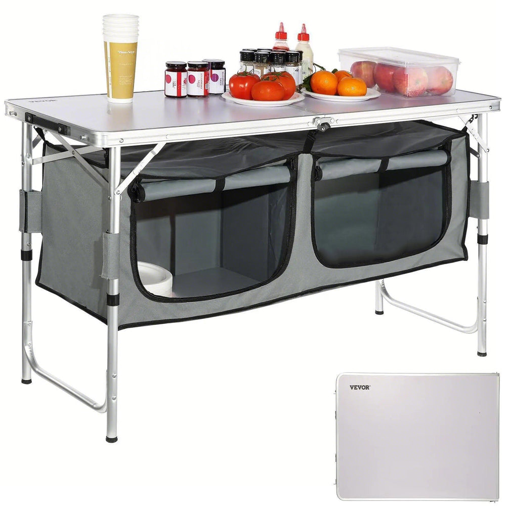 VEVOR Camping Kitchen Table Folding Portable Cook Station 3 Adjustable Heights