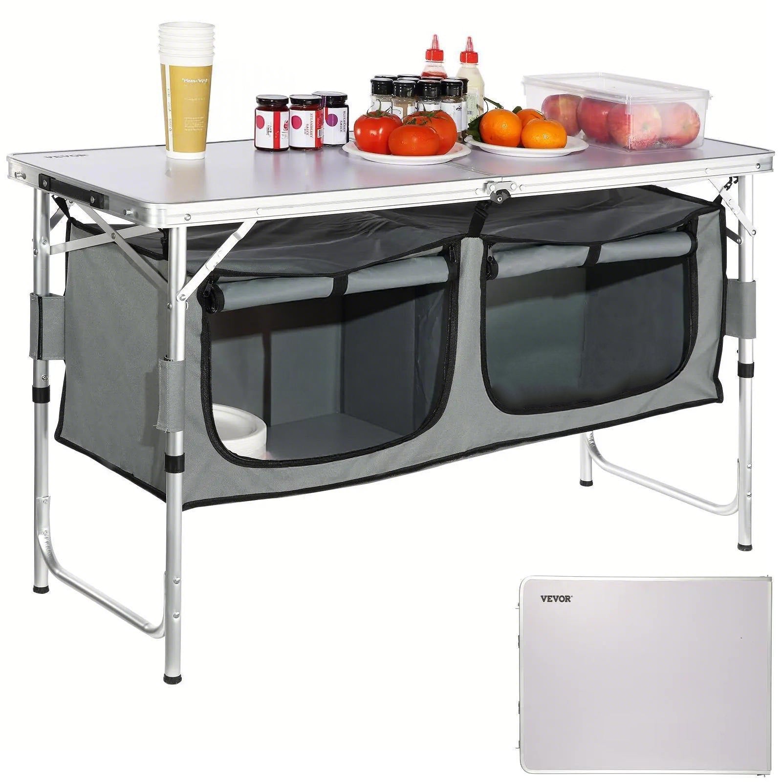 VEVOR Camping Kitchen Table Folding Portable Cook Station 3 Adjustable Heights