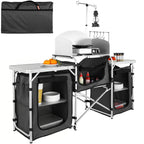 VEVOR Camping Kitchen Table, Folding Outdoor Cooking Table with Storage Carrying Bag, Aluminum Cook Station 3 Cupboard & Detachable Windscreen, Quick Set-up for Picnics, BBQ, RV Traveling, Black