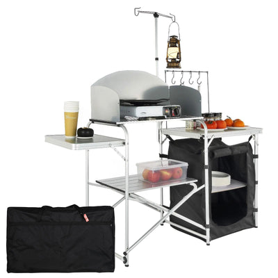 VEVOR Camping Kitchen Table Folding Portable Cook Table 1 Cupboard & Windscreen