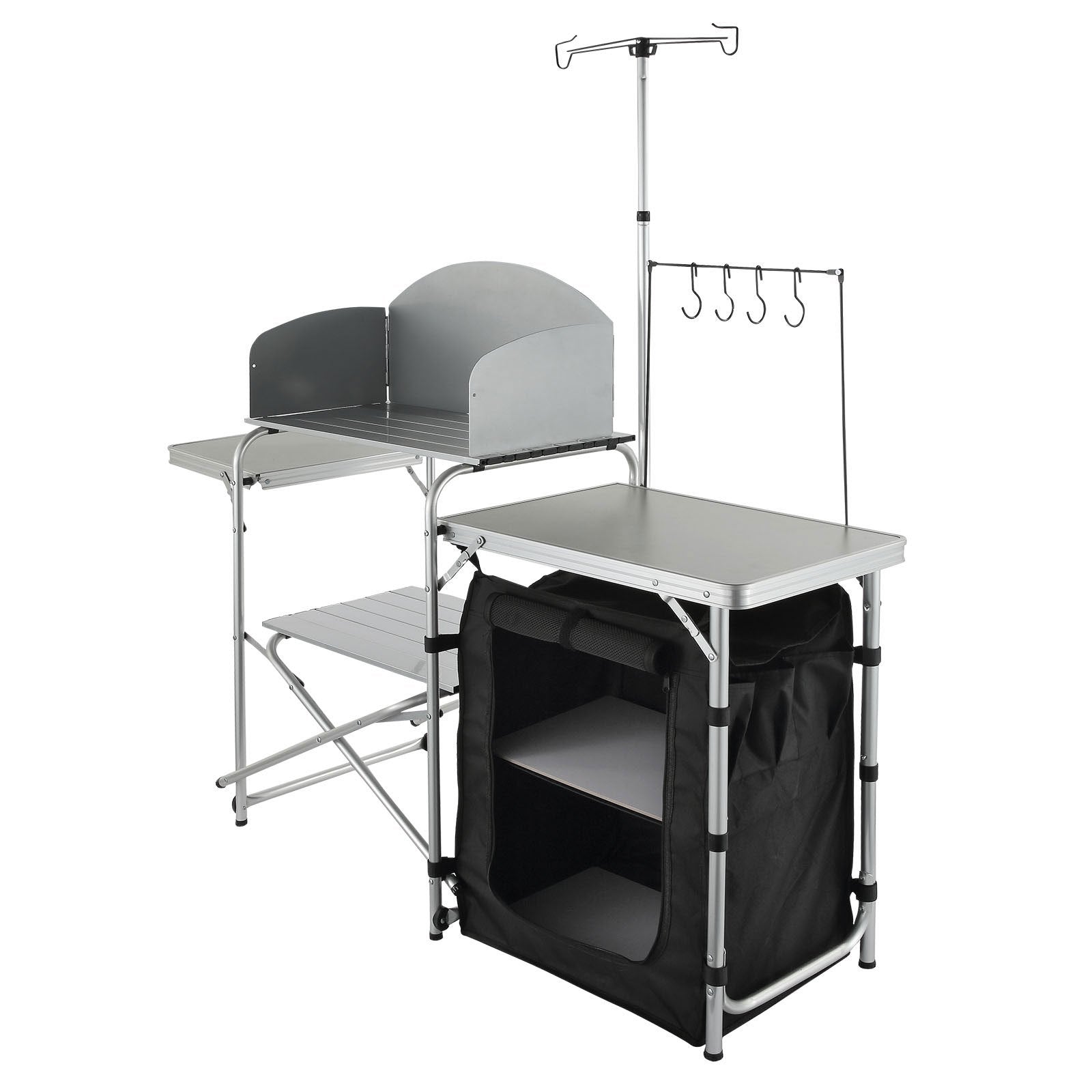 VEVOR Camping Kitchen Table Folding Portable Cook Table 1 Cupboard & Windscreen