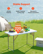 VEVOR Folding Table, 4 Ft Heavy Duty Portable Fold-in-Half Utility Table, Indoor Outdoor Plastic Rectangle Table with Adjustable Height and Built in Handle, for Party, Dining, Picnic, Camping, White