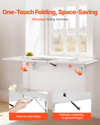 VEVOR Wall Mounted Folding Table, 43.3 x 18 inches Wall Mount Table, Floating Desk with Iron Bracket, Fold Down Desk for Small Spaces, Home Office, Dining, Laundry Room, Kitchen, Bar, White