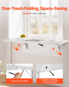 VEVOR Wall Mounted Folding Table, 39.4 x 19.7 inches Wall Mount Table, Floating Desk with Iron Bracket, Fold Down Desk for Small Spaces, Home Office, Dining, Laundry Room, Kitchen, Bar, White