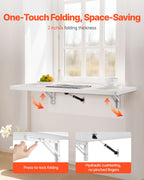 VEVOR Wall Mounted Folding Table, 47.2 x 19.7 inches Wall Mount Table, Floating Desk with Iron Bracket, Fold Down Desk for Small Spaces, Home Office, Dining, Laundry Room, Kitchen, Bar, White