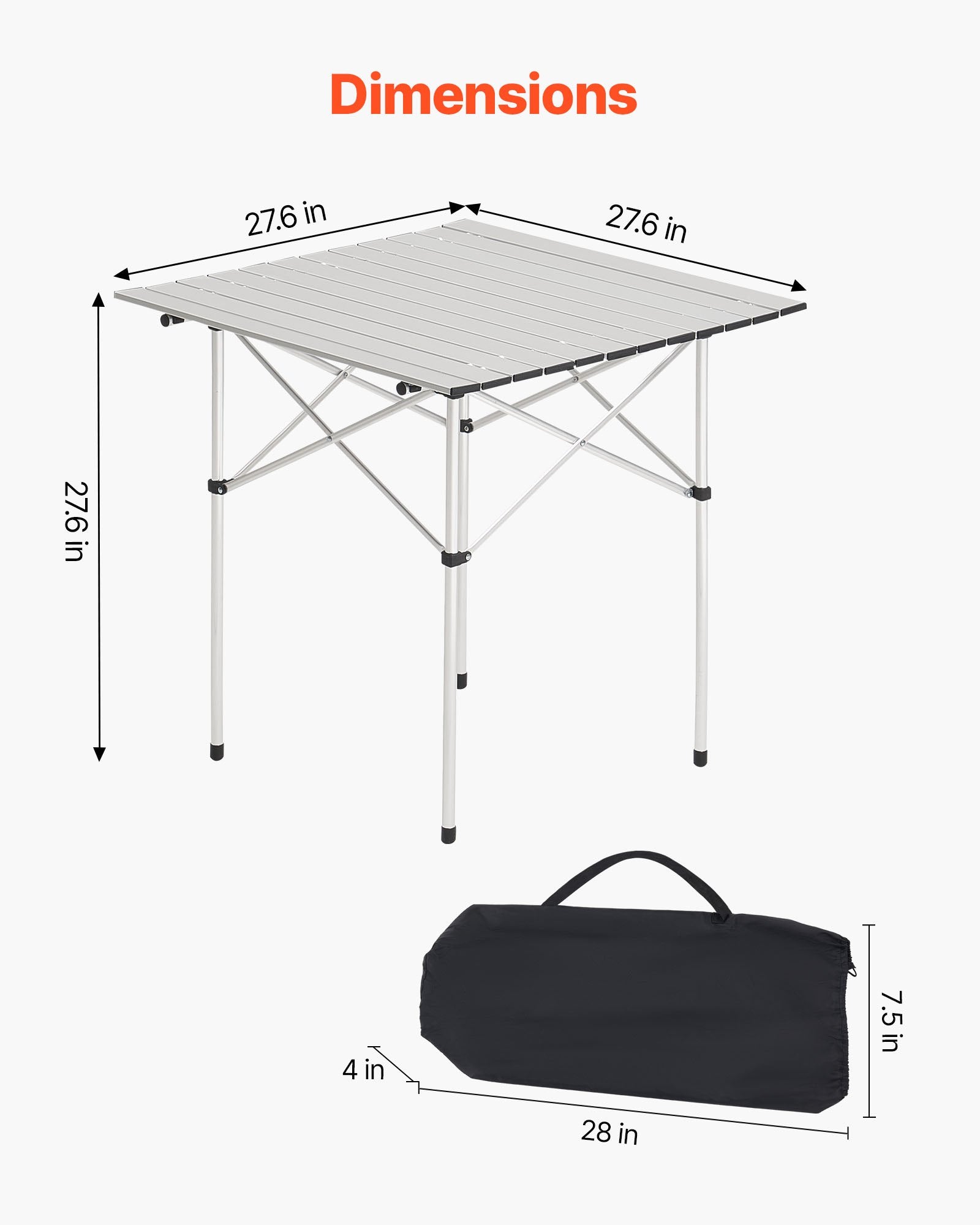 VEVOR Folding Camping Table, Portable Roll Up Side Tables, Small Lightweight Aluminum Beach Table, Compact with Carry Bag, for Outdoor Cooking, Tailgating, Grilling, Picnic, Travel, Silver