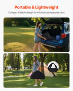 VEVOR Folding Camping Table, Portable Outdoor Lightweight Picnic Table, 600D Oxford Fabric Waterproof Canvas Travel Beach Tables, with 4 Cup Holders, Carry Bag, for Tailgating Camping Picnic, Black
