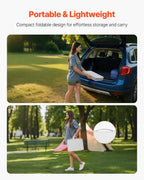 VEVOR Folding Camping Table, Adjustable Height Portable Side Tables, Aluminum MDF Beach Table with Mesh Layer, Carrying Handle, Lightweight Compact for Outdoor Picnic BBQ Cooking, 24x16in, Silver