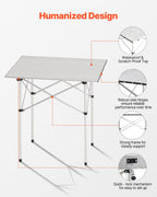 VEVOR Folding Camping Table, Portable Roll Up Side Tables, Small Lightweight Aluminum Beach Table, Compact with Carry Bag, for Outdoor Cooking, Tailgating, Grilling, Picnic, Travel, Silver