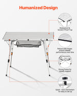 VEVOR Folding Camping Table, Portable Roll Up Side Tables, Lightweight Aluminum Beach Table with Adjustable Height, Top Mesh Layer and Carry Bag, For Outdoor BBQ Tailgating Picnic, Travel, Silver