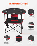 VEVOR Folding Camping Table, Portable Outdoor Lightweight Picnic Table, 600D Oxford Fabric Waterproof Canvas Travel Beach Tables, with 4 Cup Holders, Carry Bag, for Tailgating Camping Picnic, Black