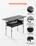 VEVOR Folding Camping Table, Portable Roll Up Side Tables, Lightweight Aluminum Beach Table with Adjustable Height, Large Storage Bag and Carry Bag, For Outdoor BBQ Tailgating Picnic, Travel, Black