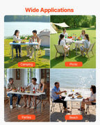 VEVOR Folding Table, 4 Ft Heavy Duty Portable Fold-in-Half Utility Table, Indoor Outdoor Plastic Rectangle Table with Adjustable Height and Built in Handle, for Party, Dining, Picnic, Camping, White