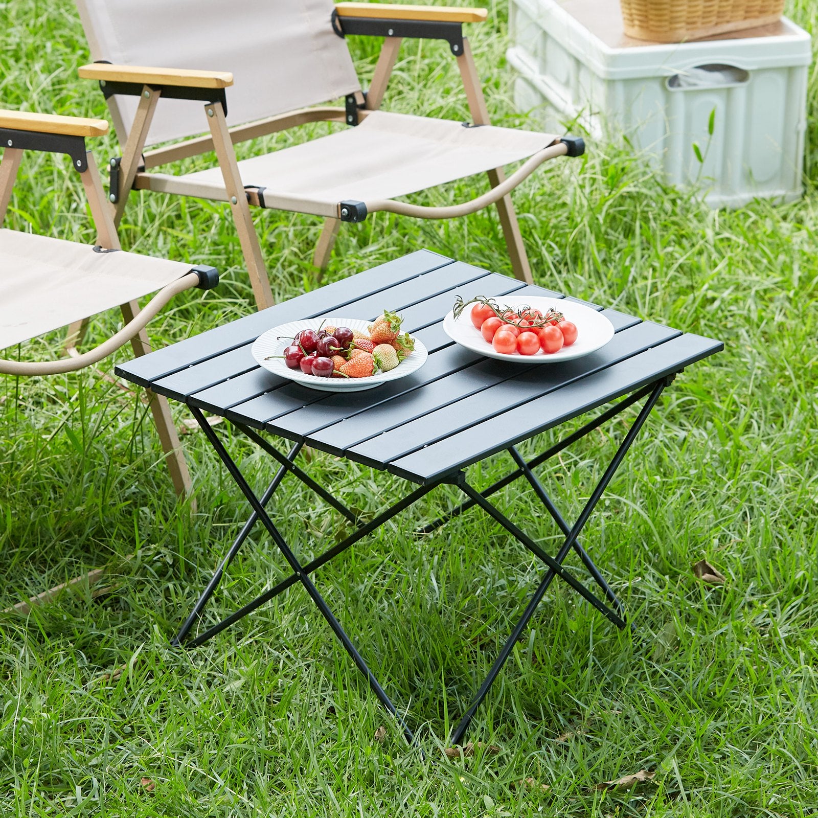 VEVOR Folding Camping Table, Outdoor Portable Side Tables, Lightweight Fold Up Table, Aluminum Alloy Ultra Compact Work Table with Carry Bag, For Cooking, Beach, Picnic, Travel, 22.2x15.9 inch, Black