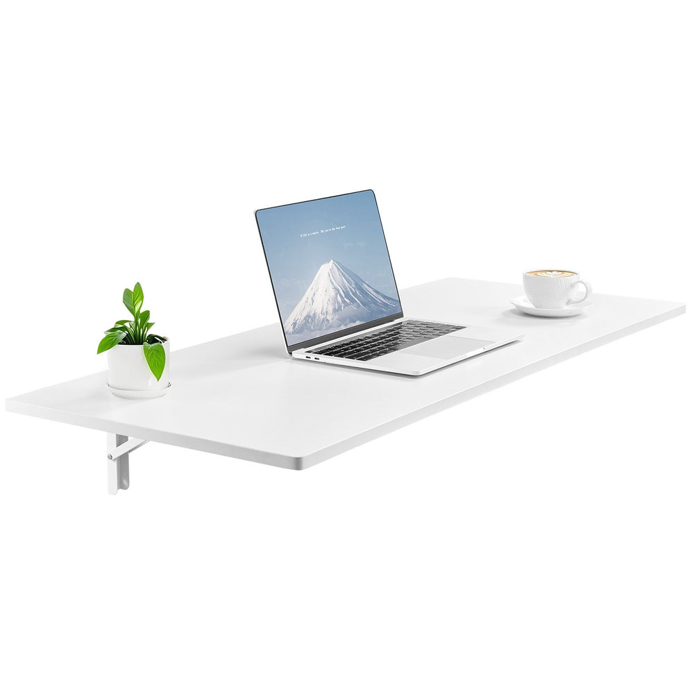 VEVOR Wall Mounted Folding Table, 43.3 x 18 inches Wall Mount Table, Floating Desk with Iron Bracket, Fold Down Desk for Small Spaces, Home Office, Dining, Laundry Room, Kitchen, Bar, White