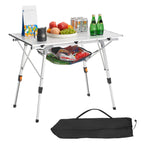 VEVOR Folding Camping Table, Portable Roll Up Side Tables, Lightweight Aluminum Beach Table with Adjustable Height, Top Mesh Layer and Carry Bag, For Outdoor BBQ Tailgating Picnic, Travel, Silver