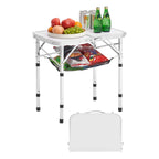VEVOR Folding Camping Table, Adjustable Height Portable Side Tables, Aluminum MDF Beach Table with Mesh Layer, Carrying Handle, Lightweight Compact for Outdoor Picnic BBQ Cooking, 24x16in, Silver