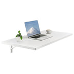VEVOR Wall Mounted Folding Table, 39.4 x 19.7 inches Wall Mount Table, Floating Desk with Iron Bracket, Fold Down Desk for Small Spaces, Home Office, Dining, Laundry Room, Kitchen, Bar, White