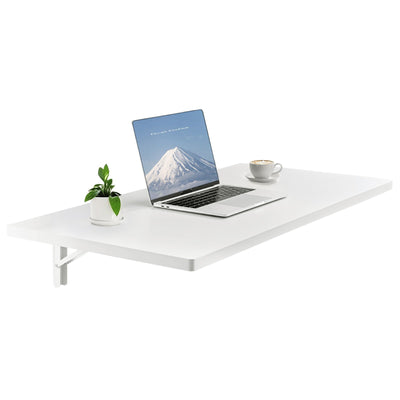 VEVOR Wall Mounted Folding Table, 39.4 x 19.7 inches Wall Mount Table, Floating Desk with Iron Bracket, Fold Down Desk for Small Spaces, Home Office, Dining, Laundry Room, Kitchen, Bar, White