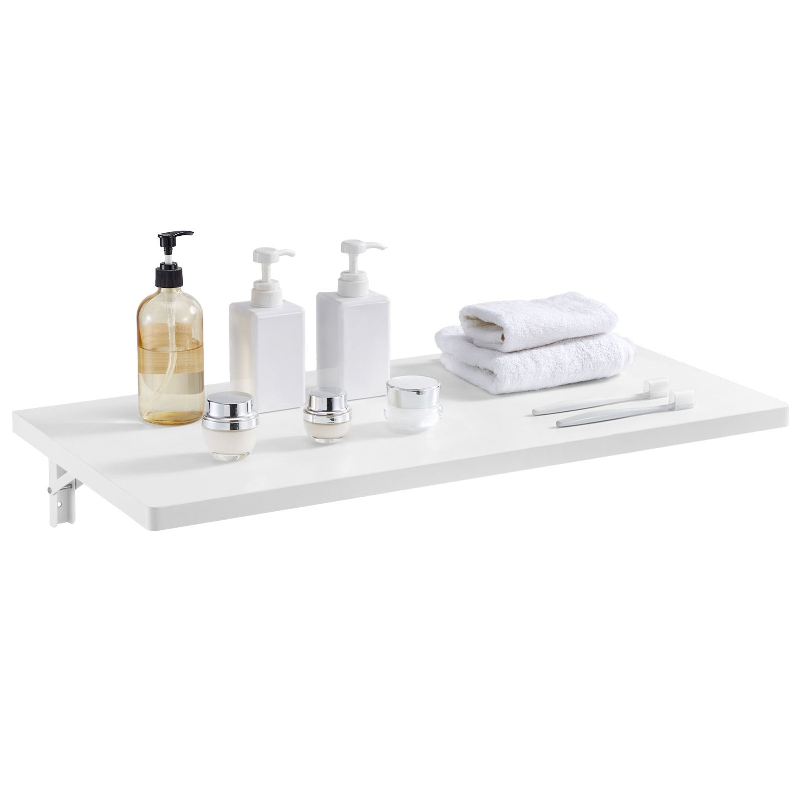 VEVOR Wall Mounted Folding Table, 31.5 x 15.7 inches Wall Mount Table, Floating Desk with Iron Bracket, Fold Down Desk for Small Spaces, Home Office, Dining, Laundry Room, Kitchen, Bar, White