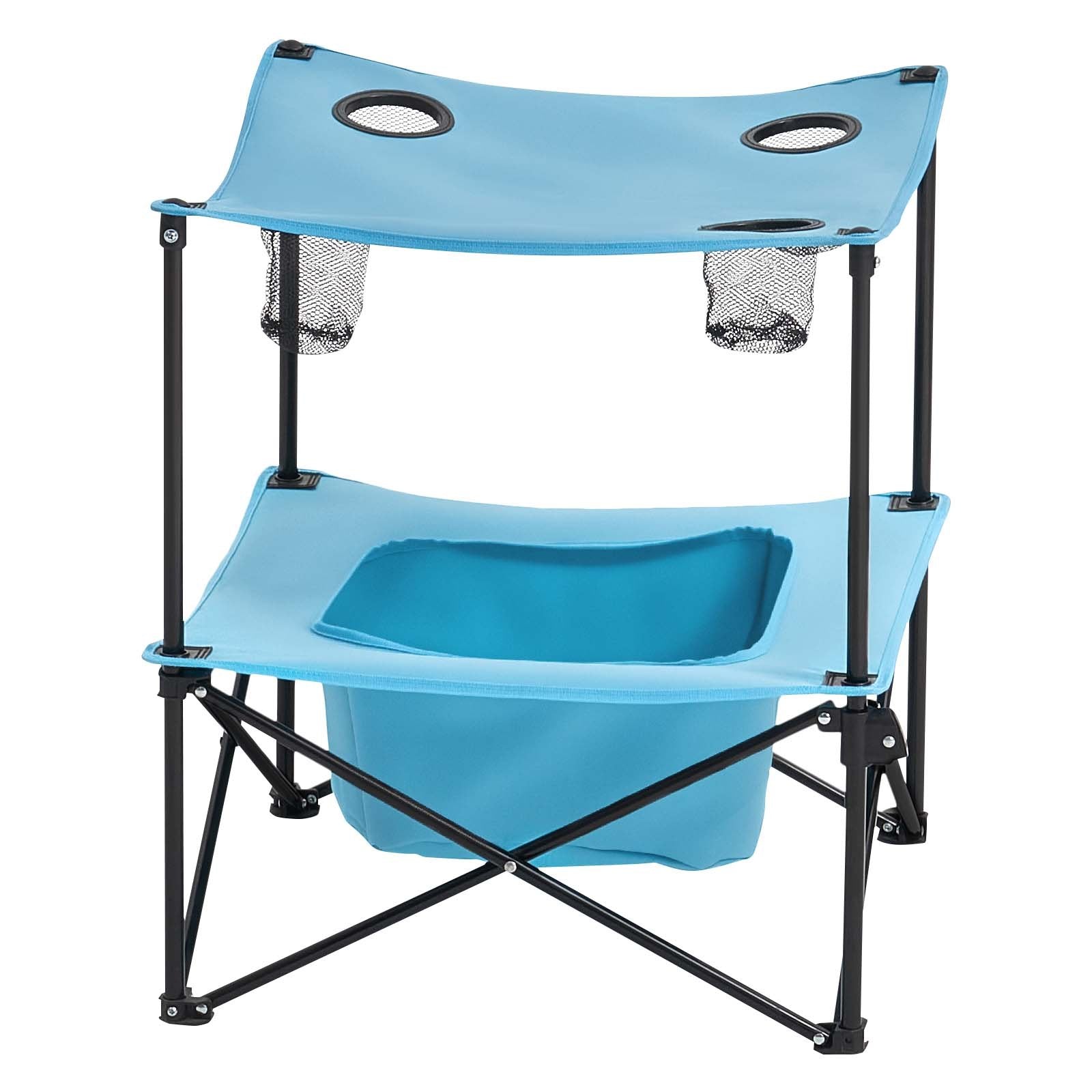 VEVOR Folding Camping Table, Portable Outdoor Lightweight Picnic Table, 600D Oxford Fabric Waterproof Canvas Travel Beach Tables, with 4 Cup Holders, Carry Bag, for Tailgating Camping Picnic, Blue