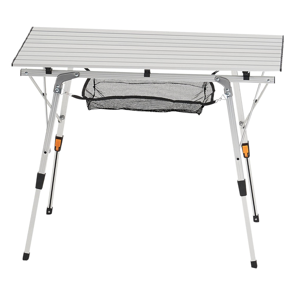 VEVOR Folding Camping Table, Portable Roll Up Side Tables, Lightweight Aluminum Beach Table with Adjustable Height, Top Mesh Layer and Carry Bag, For Outdoor BBQ Tailgating Picnic, Travel, Silver