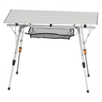 VEVOR Folding Camping Table, Portable Roll Up Side Tables, Lightweight Aluminum Beach Table with Adjustable Height, Top Mesh Layer and Carry Bag, For Outdoor BBQ Tailgating Picnic, Travel, Silver