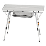 VEVOR Folding Camping Table, Portable Roll Up Side Tables, Lightweight Aluminum Beach Table with Adjustable Height, Top Mesh Layer and Carry Bag, For Outdoor BBQ Tailgating Picnic, Travel, Silver