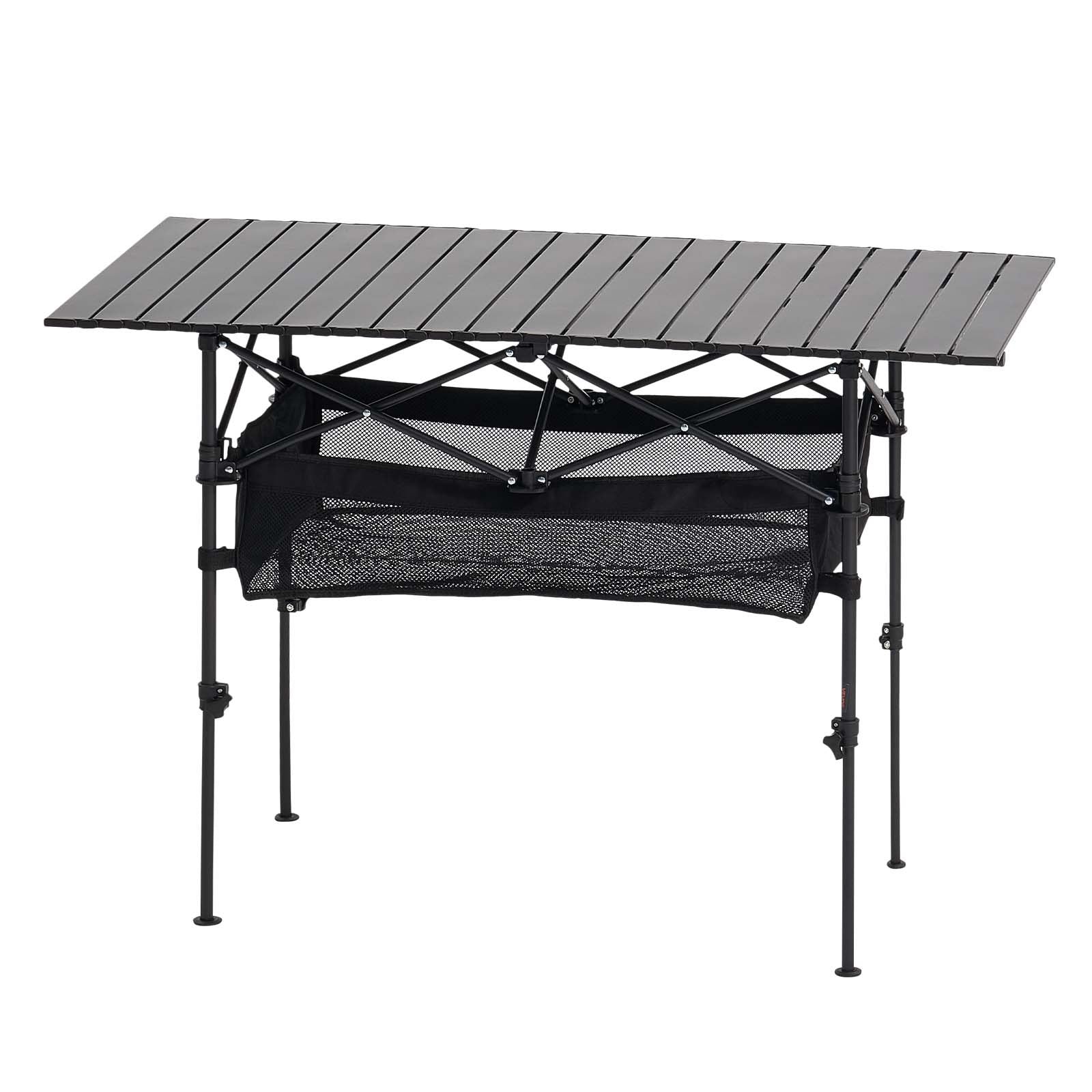 VEVOR Folding Camping Table, Portable Roll Up Side Tables, Lightweight Aluminum Beach Table with Adjustable Height, Large Storage Bag and Carry Bag, For Outdoor BBQ Tailgating Picnic, Travel, Black