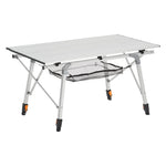 VEVOR Folding Camping Table, Portable Roll Up Side Tables, Lightweight Aluminum Beach Table with Adjustable Height, Top Mesh Layer and Carry Bag, For Outdoor BBQ Tailgating Picnic, Travel, Silver