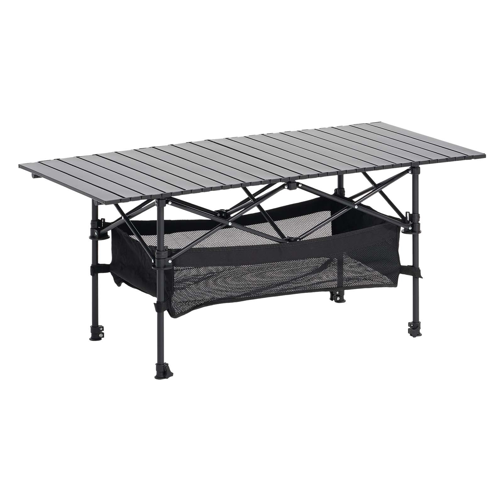 VEVOR Folding Camping Table, Portable Roll Up Side Tables, Lightweight Aluminum Beach Table with Adjustable Height, Large Storage Bag and Carry Bag, For Outdoor BBQ Tailgating Picnic, Travel, Black