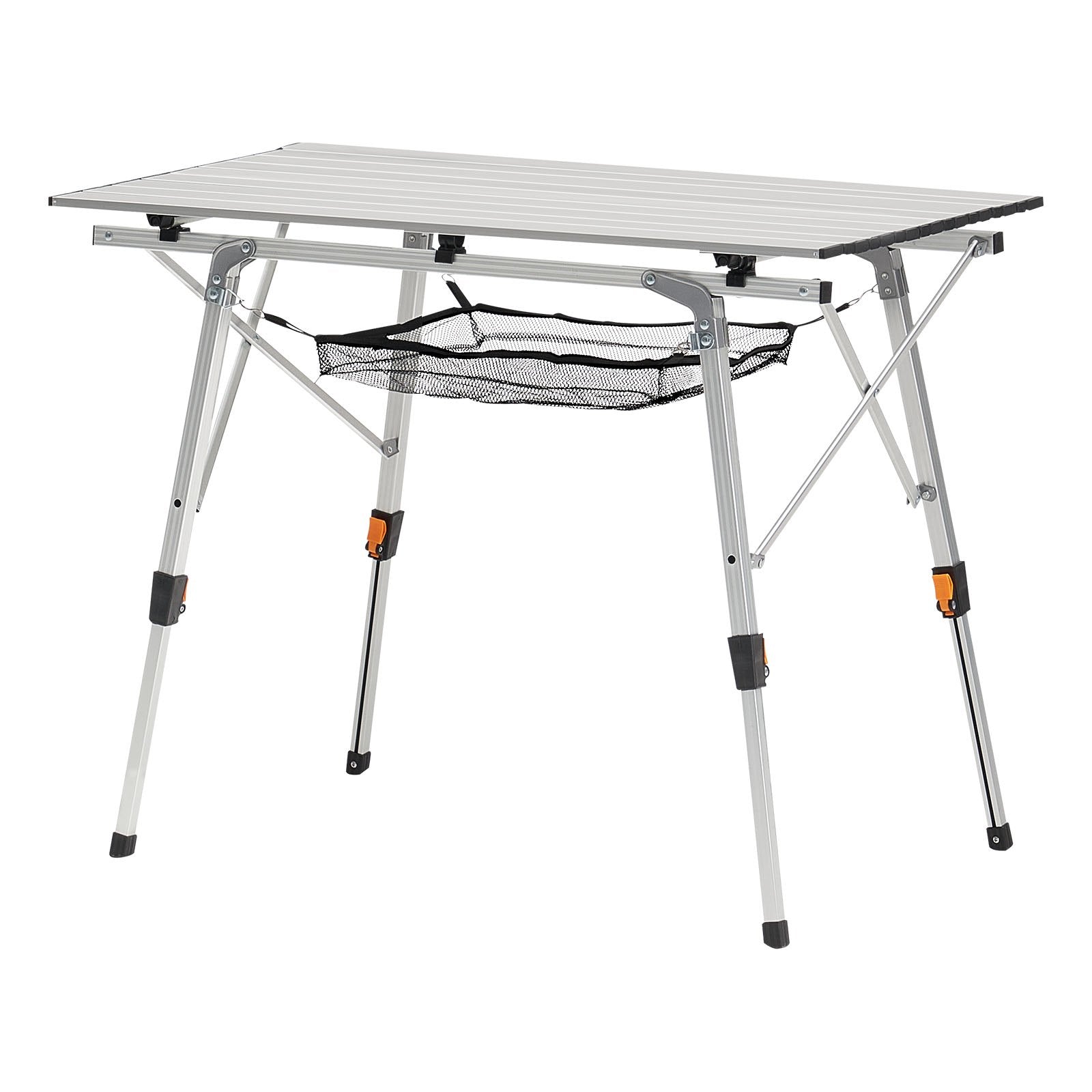 VEVOR Folding Camping Table, Portable Roll Up Side Tables, Lightweight Aluminum Beach Table with Adjustable Height, Top Mesh Layer and Carry Bag, For Outdoor BBQ Tailgating Picnic, Travel, Silver