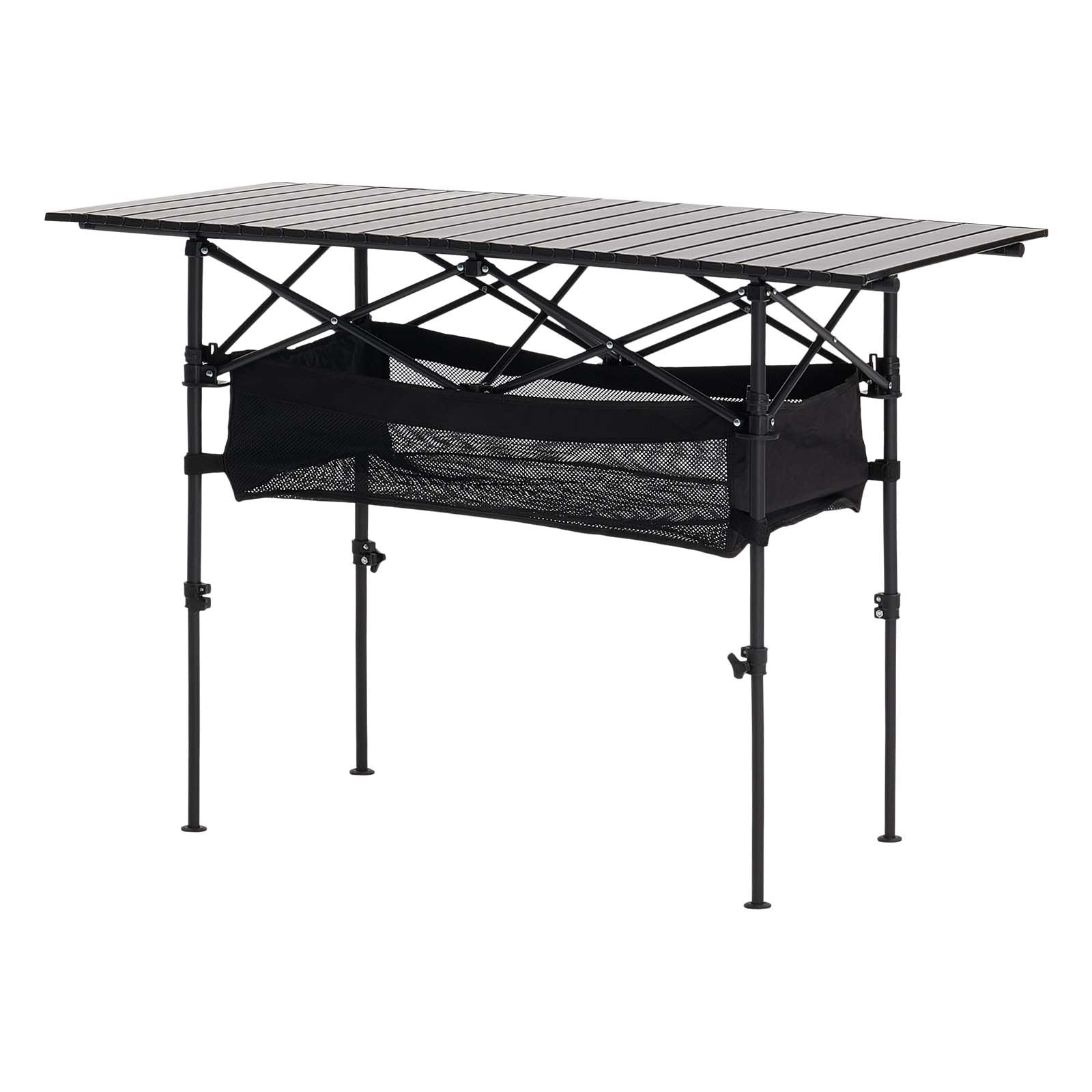 VEVOR Folding Camping Table, Portable Roll Up Side Tables, Lightweight Aluminum Beach Table with Adjustable Height, Large Storage Bag and Carry Bag, For Outdoor BBQ Tailgating Picnic, Travel, Black