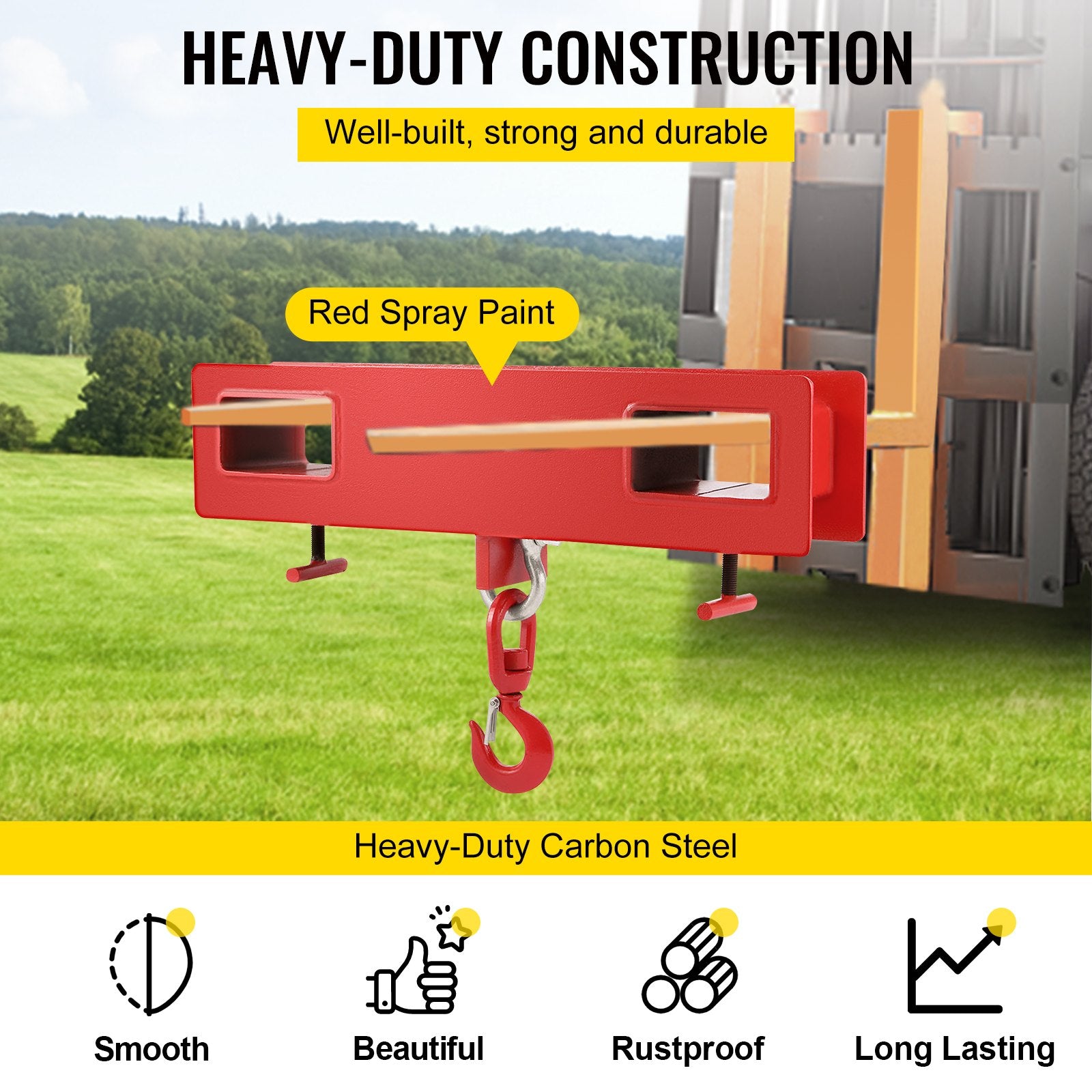 VEVOR 2 Ton Forklift Lifting Hook 4000 LBS/2000KG Capacity Lift Truck Fork Hoist Swivel Hook Mobile Crane Forklift Attachments