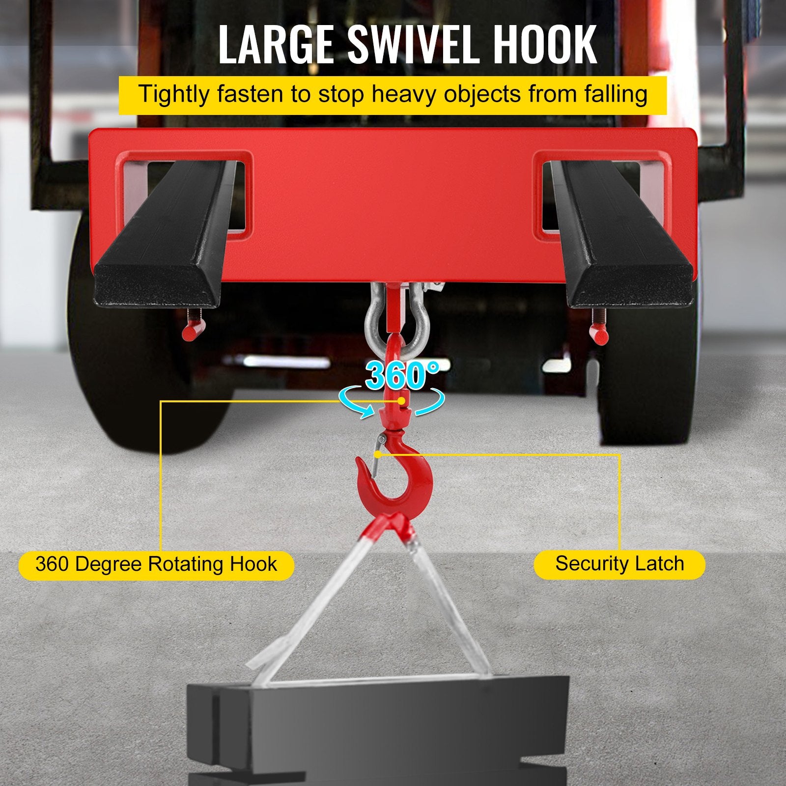 VEVOR 2 Ton Forklift Lifting Hook 4000 LBS/2000KG Capacity Lift Truck Fork Hoist Swivel Hook Mobile Crane Forklift Attachments