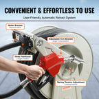 VEVOR Fuel Hose Reel, 19.05 mm x 20.12 m, Extra Long Retractable Diesel Hose Reel, Heavy-Duty Carbon Steel Construction with Automatic Fuel Nozzle, NBR Rubber Hose for Aircraft Ship Vehicle Tank Truck, 20.68 bar