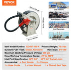VEVOR Fuel Hose Reel, 19.05 mm x 20.12 m, Extra Long Retractable Diesel Hose Reel, Heavy-Duty Carbon Steel Construction with Automatic Fuel Nozzle, NBR Rubber Hose for Aircraft Ship Vehicle Tank Truck, 20.68 bar