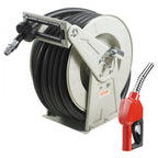 VEVOR Fuel Hose Reel, 25.4 mm x 15.24 m, Extra Long Retractable Diesel Hose Reel, Heavy-Duty Carbon Steel Construction with Automatic Fuel Nozzle, NBR Rubber Hose for Aircraft Ship Vehicle Tank Truck, 20.68 bar