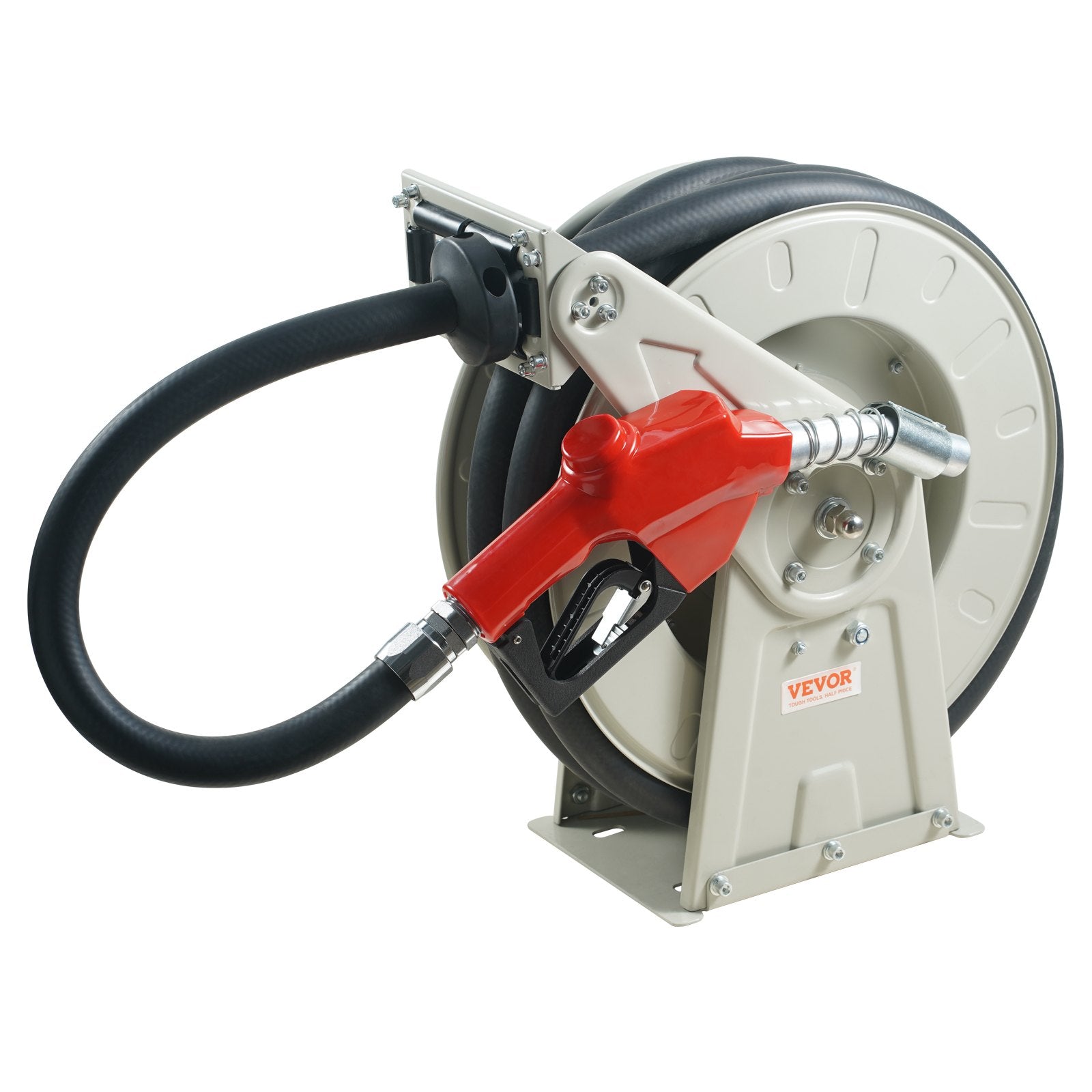 VEVOR Fuel Hose Reel, 19.05 mm x 15.24 m, Extra Long Retractable Diesel Hose Reel, Heavy-Duty Carbon Steel Construction with Automatic Fuel Nozzle, NBR Rubber Hose for Aircraft Ship Vehicle Tank Truck, 20.68 bar