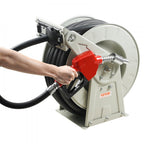 VEVOR Fuel Hose Reel, 25.4 mm x 15.24 m, Extra Long Retractable Diesel Hose Reel, Heavy-Duty Carbon Steel Construction with Automatic Fuel Nozzle, NBR Rubber Hose for Aircraft Ship Vehicle Tank Truck, 20.68 bar