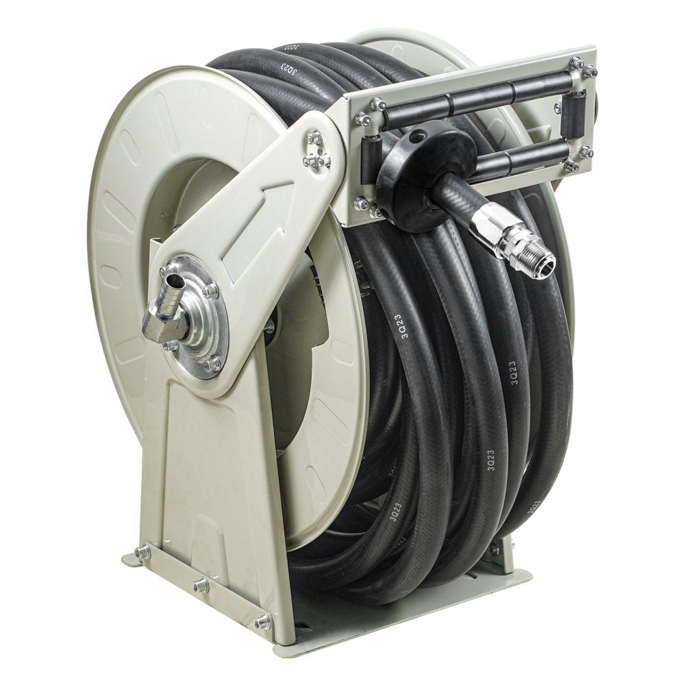 VEVOR Fuel Hose Reel, 25.4 mm x 15.24 m, Extra Long Retractable Diesel Hose Reel, Heavy-Duty Carbon Steel Construction with Automatic Fuel Nozzle, NBR Rubber Hose for Aircraft Ship Vehicle Tank Truck, 20.68 bar