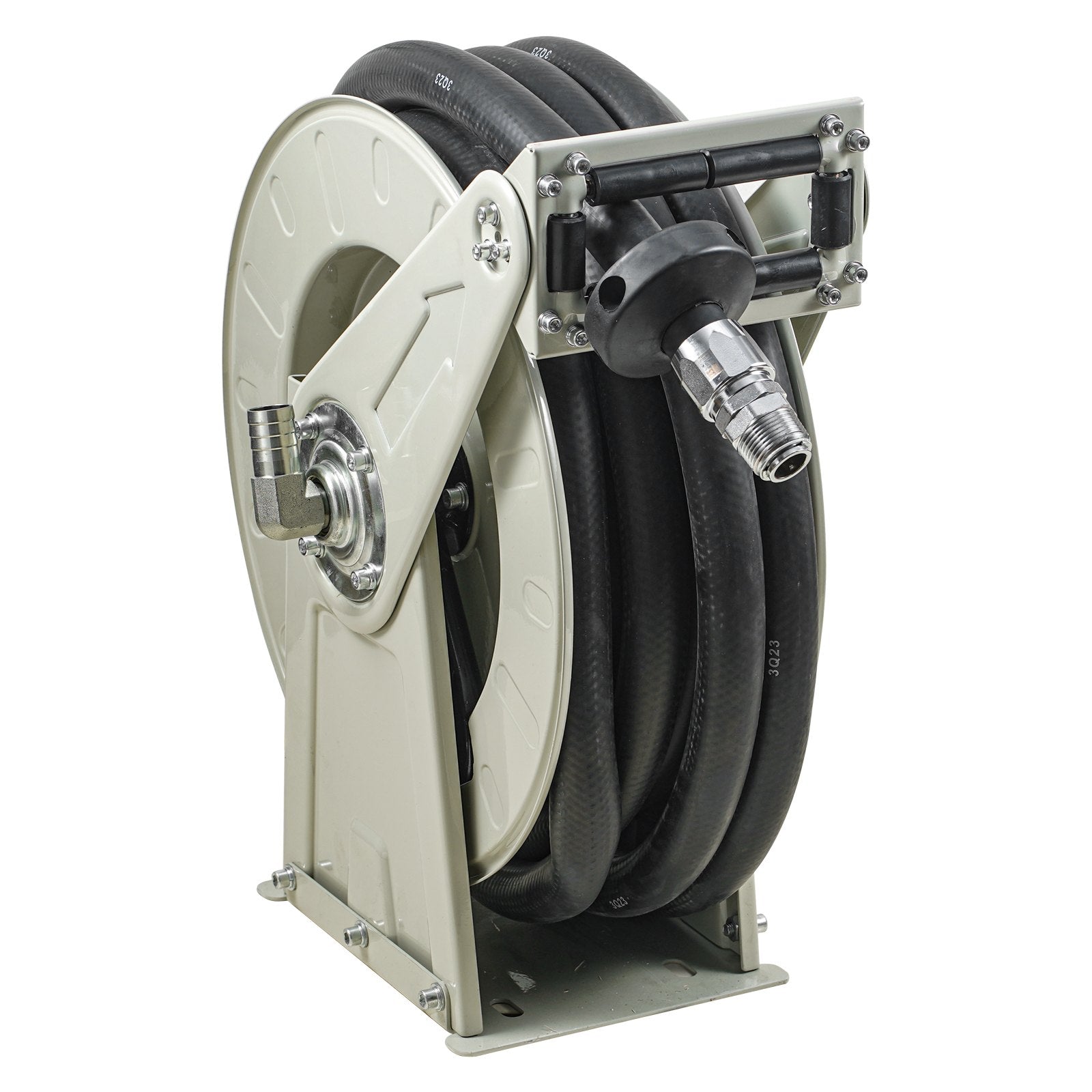 VEVOR Fuel Hose Reel, 19.05 mm x 15.24 m, Extra Long Retractable Diesel Hose Reel, Heavy-Duty Carbon Steel Construction with Automatic Fuel Nozzle, NBR Rubber Hose for Aircraft Ship Vehicle Tank Truck, 20.68 bar