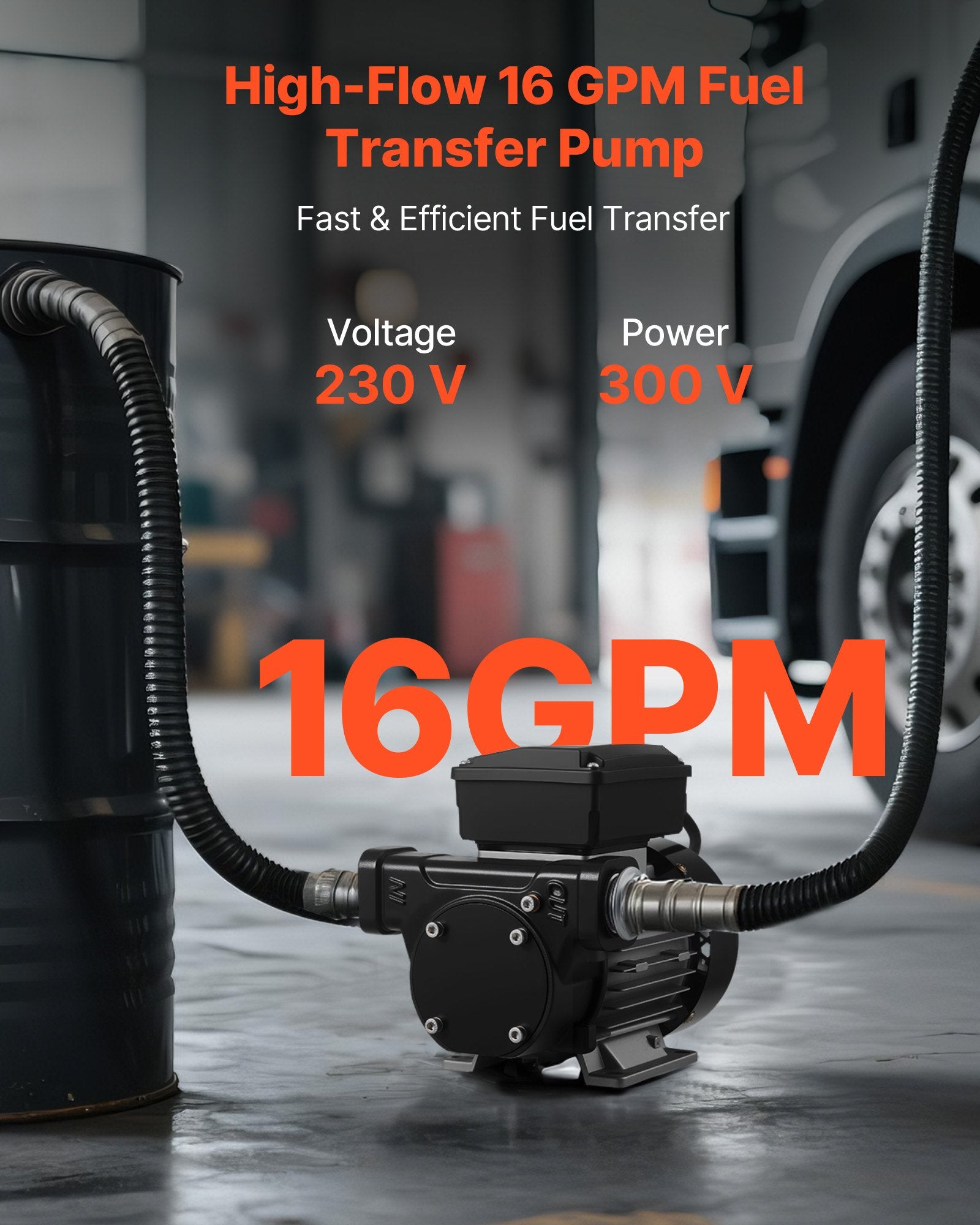 VEVOR Oil Transfer Pump 230V, 16 GPM 60 L/min, AC Electric Fuel Transfer Pump for Diesel Kerosene Biodiesel, 8 ft/2.4 m Max Suction Lift, 45 ft/13.7 m Max Lift, for Vehicles, Construction Sites, Farms