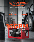 VEVOR Fuel Transfer Pump 230V, 16 GPM 60 L/min, AC Electric Oil Transfer Pump for Diesel Kerosene Biodiesel, with Meter, Auto Fuel Nozzle & 2 Hoses, 45 ft/13.7 m Lift, for Vehicles, Construction Sites