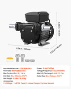 VEVOR Oil Transfer Pump 230V, 16 GPM 60 L/min, AC Electric Fuel Transfer Pump for Diesel Kerosene Biodiesel, 8 ft/2.4 m Max Suction Lift, 45 ft/13.7 m Max Lift, for Vehicles, Construction Sites, Farms