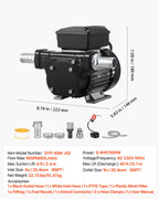 VEVOR Fuel Transfer Pump 230V, 16 GPM 60 L/min, AC Electric Oil Transfer Pump for Diesel Kerosene Biodiesel, with Auto Fuel Nozzle & 2 Hoses, 45 ft/13.7 m Max Lift, for Vehicles, Construction Sites