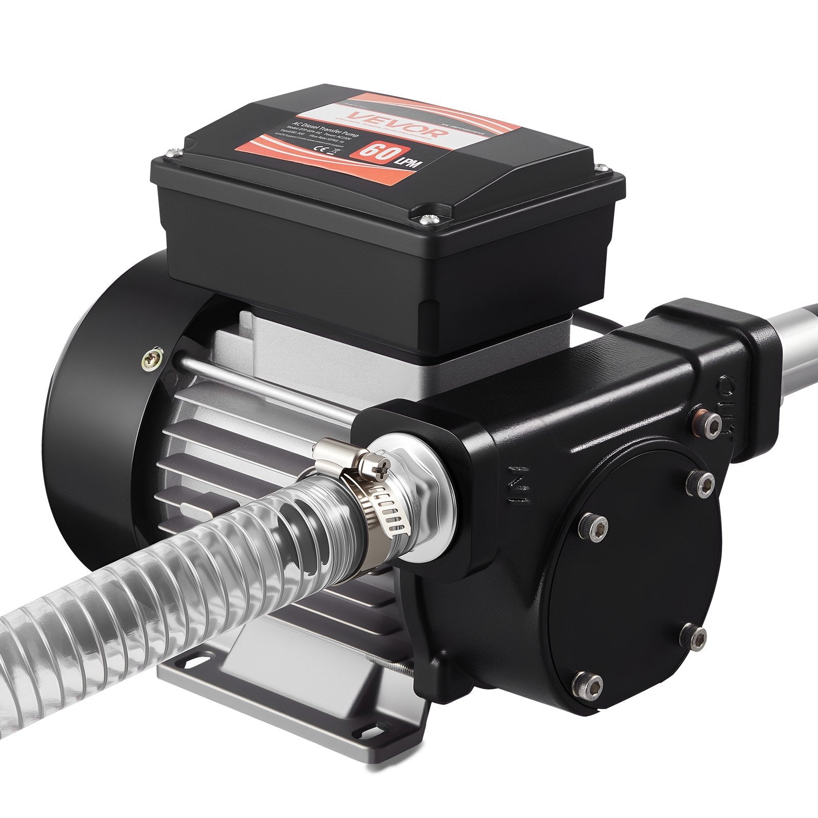 VEVOR Fuel Transfer Pump 230V, 16 GPM 60 L/min, AC Electric Oil Transfer Pump for Diesel Kerosene Biodiesel, with Auto Fuel Nozzle & 2 Hoses, 45 ft/13.7 m Max Lift, for Vehicles, Construction Sites