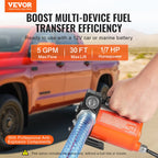 VEVOR Fuel Transfer Pump, 12V DC 19L/min(5 GPM) 75W(1/10 HP), Portable Electric Diesel Transfer Pump with Auto Shut-Off Fuel Nozzle, Long Inlet & Outlet Hose for Gasoline Diesel, Kerosene, Methanol Blends