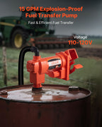 VEVOR Fuel Transfer Pump 230V, 15 GPM 57 L/min, AC Electric Oil Transfer Pump, 8 ft/2.4 m Max Suction Lift, 37 ft/11.28 m Max Lift, Overheat Protection, for Gasoline Diesel Kerosene Biodiesel Ethanol